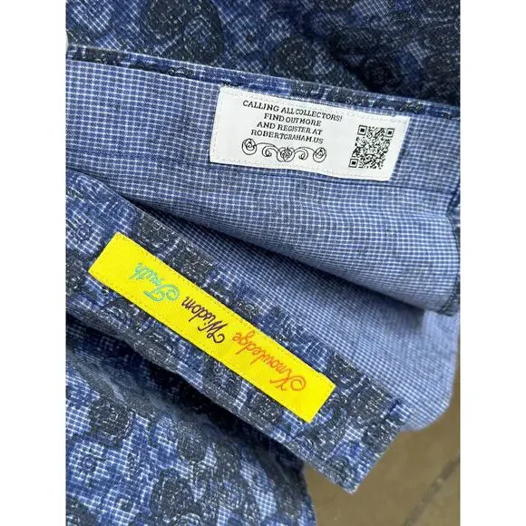 Robert Graham Men’s Medium Blue Abstract Print Short Sleeve Button Down Shirt - Picture 2 of 7